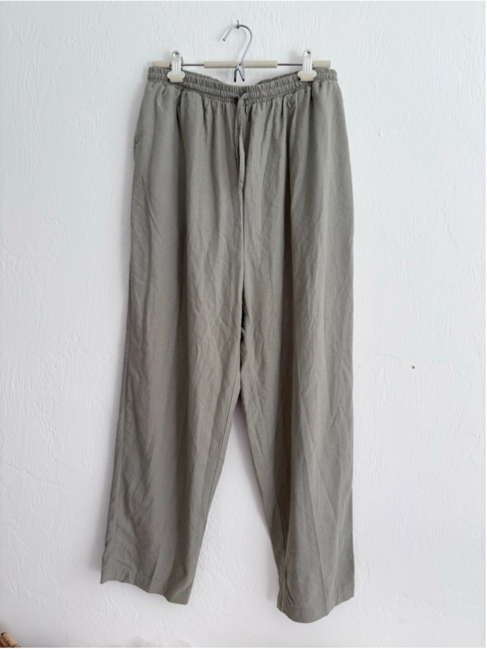 Women's Unbranded Silk Trousers Green Size 1X Silk Noil Raw Silk Drawstring